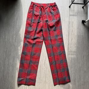 Vintage 70s Wool Tartan Plaid Pull On Pants Womens 27x32 Red Aljean of Canada